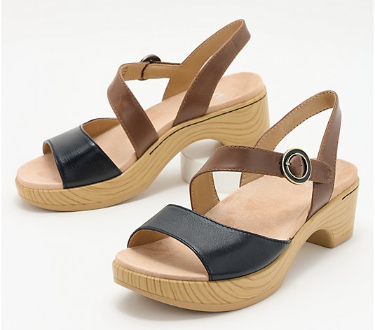 Dansko Leather Asymmetrical Strap Heeled Sandals - Marjory