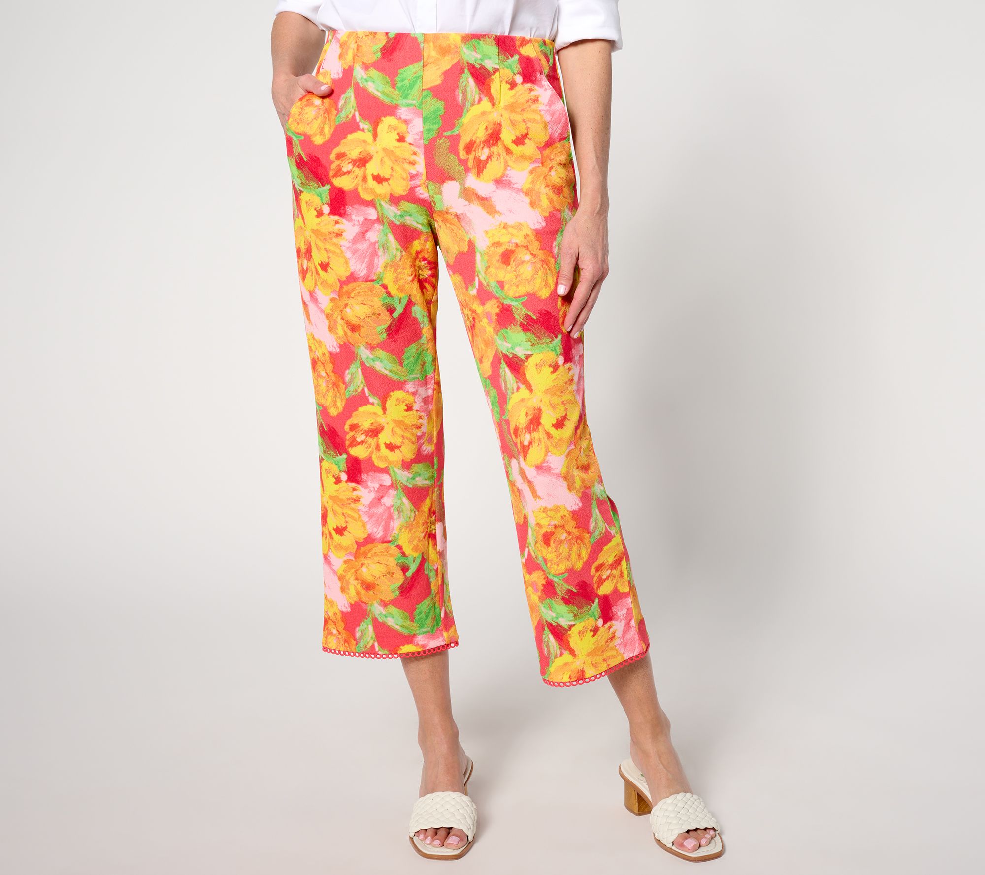 Isaac Mizrahi Live Regular Printed Pebble Knit Crop Straight Pants