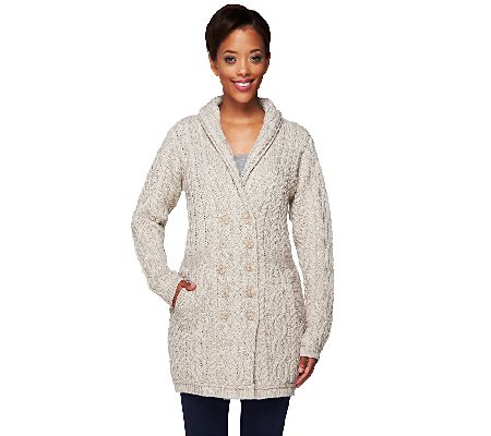 Aran Craft Merino Wool Double Breasted Sweater Coat - Page 1 — QVC.com