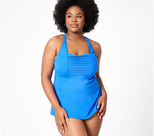 Denim & Co. Beach Solid Ruched Tankini with Brief