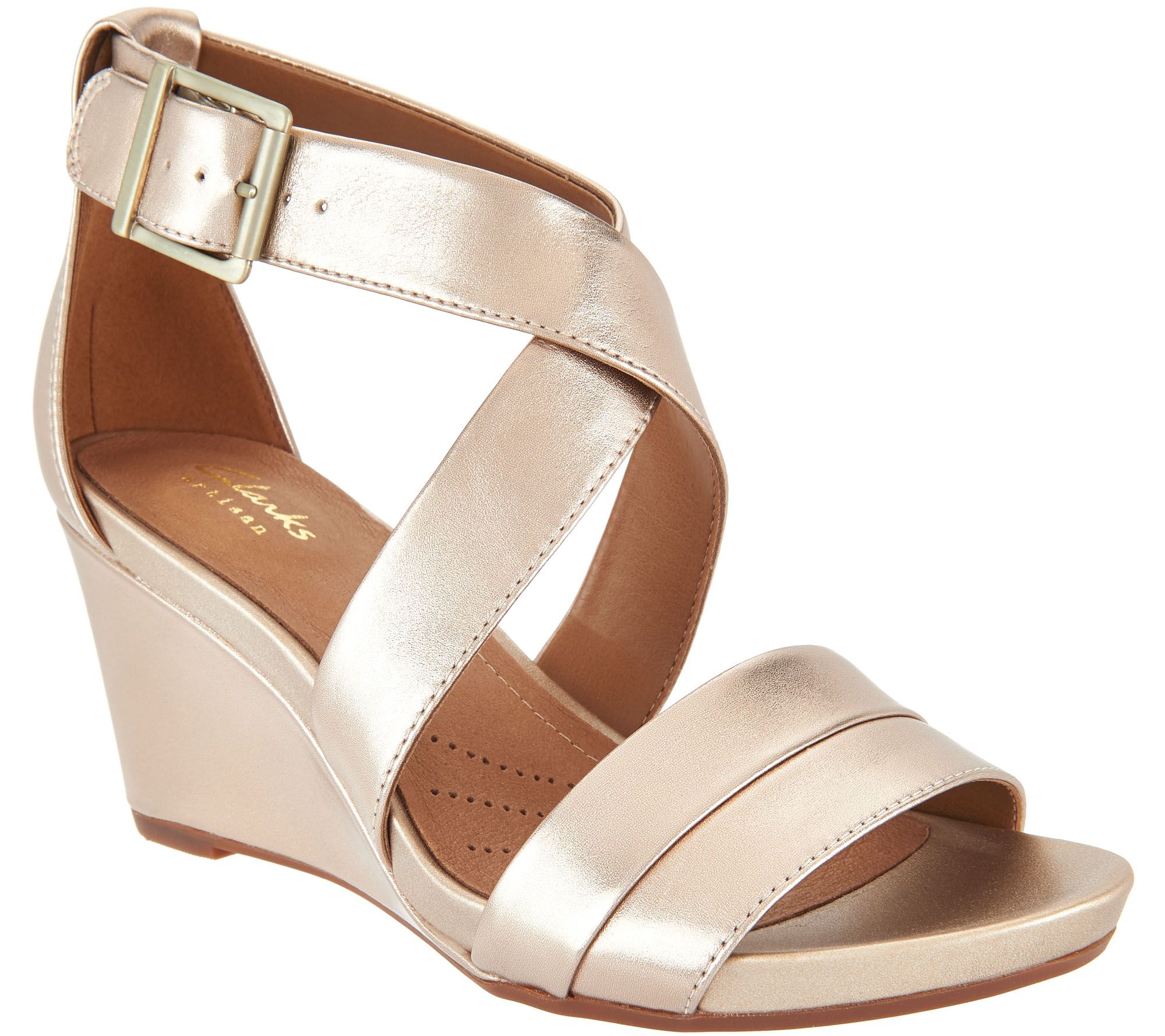 clarks wedge sandals acina newport artisan leather qvc