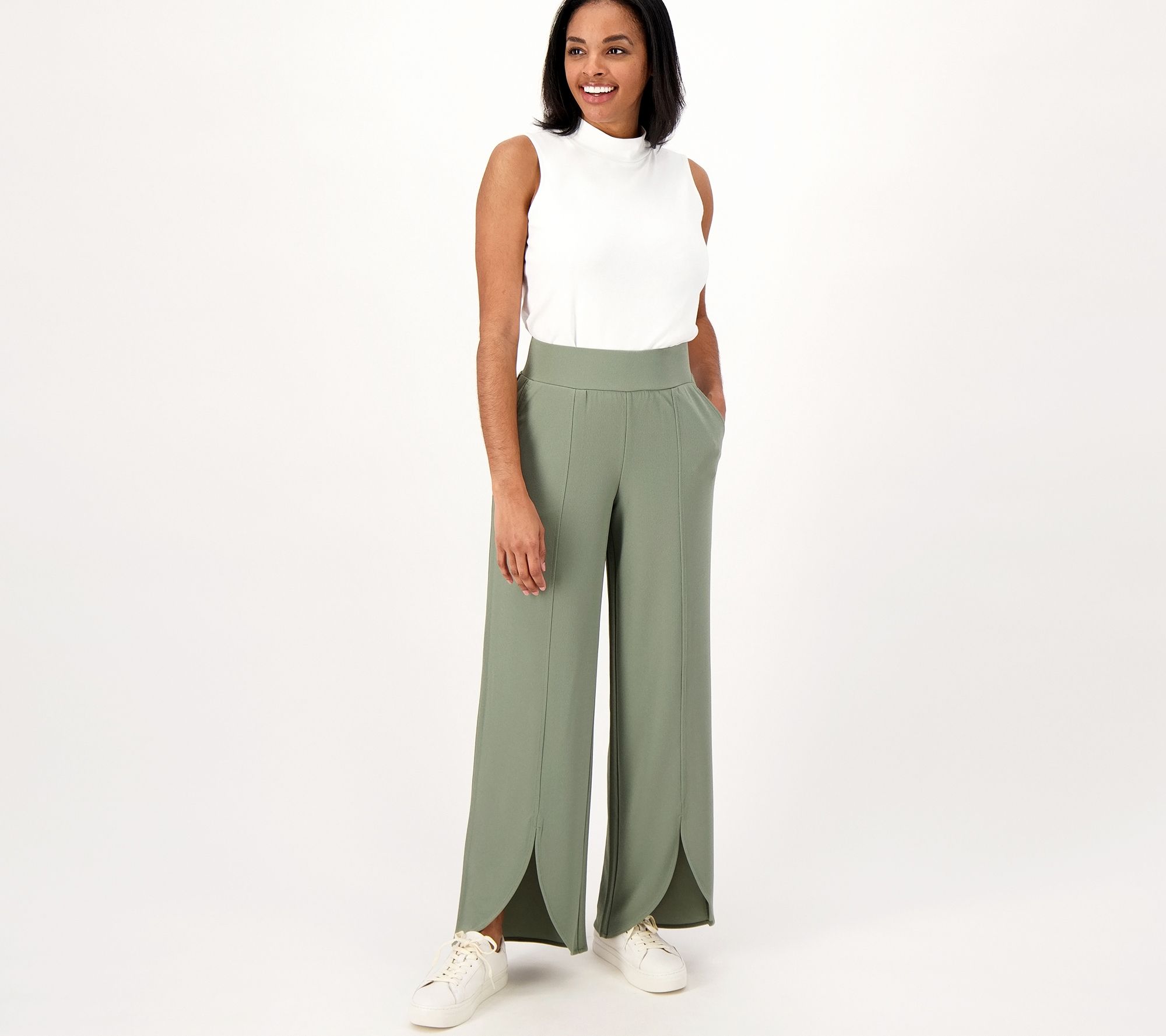 As Is Isaac Mizrahi Live Tall Pebble Knit Wide Leg Pants QVC