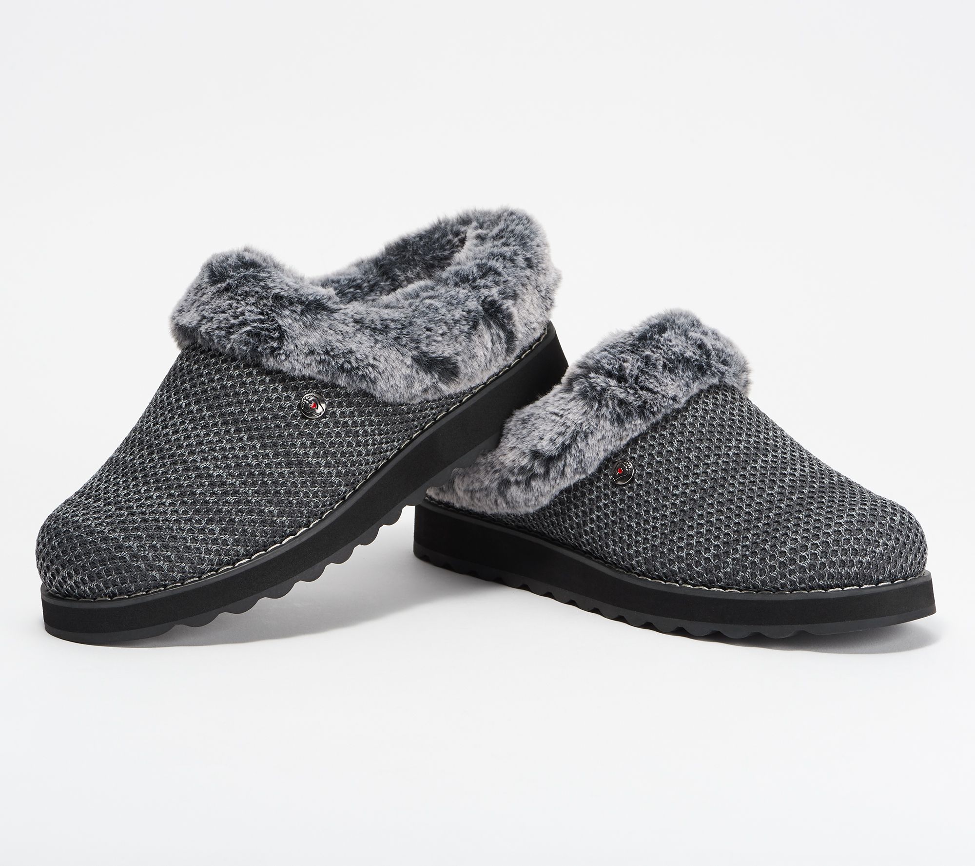 skechers dark grey bobs mule slippers