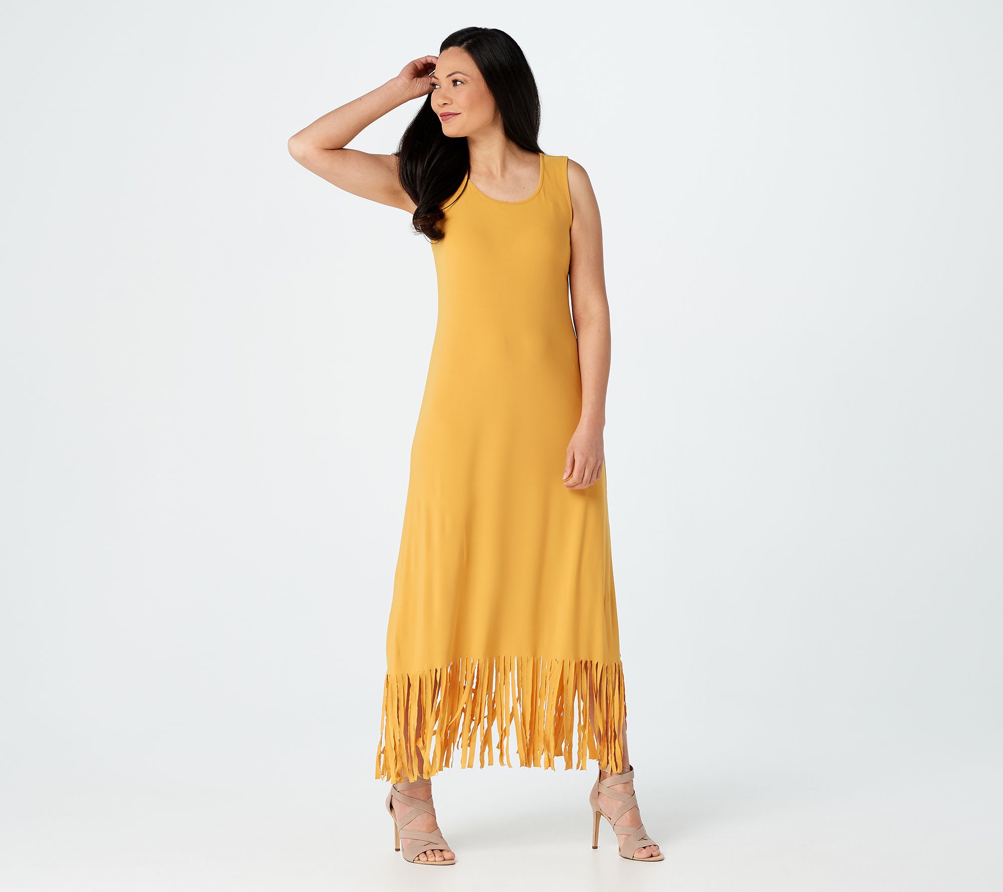 yellow dress with fringe