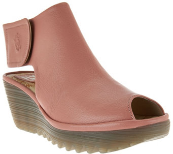 FLY London Peep-Toe Leather Wedge Sandals - Yone - A280927