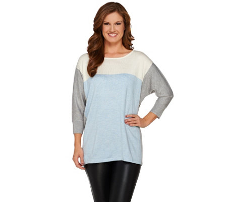 Susan Graver Color-Block 3/4 Sleeve Poncho Sweater
