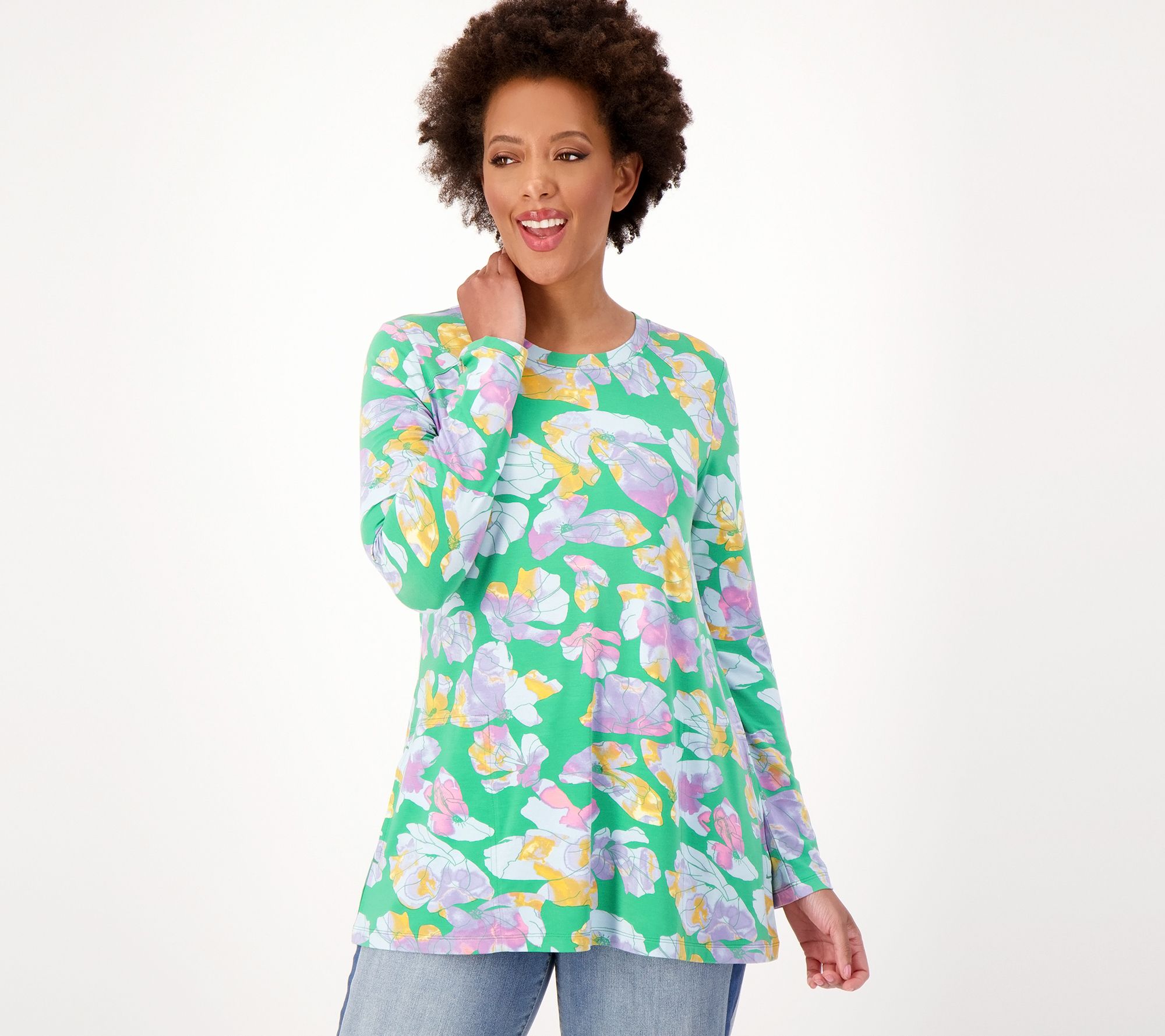 As Is LOGO By Lori Goldstein Printed Rayon 230 Crew Neck Top QVC