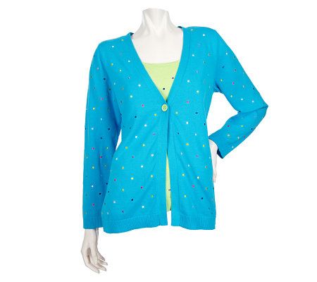 Quacker Factory Polka Dot Two Fer Cardigan Sweater QVC