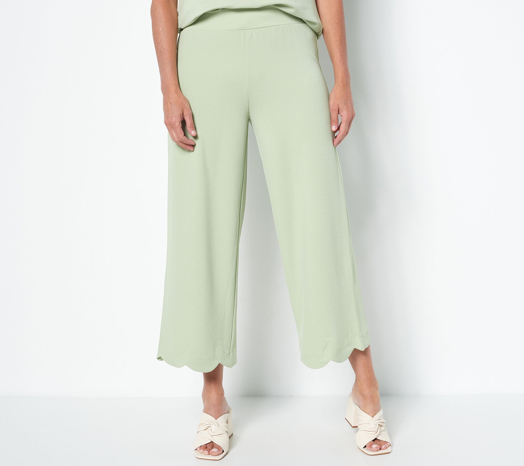 As Is Isaac Mizrahi Live Tall Pebble Knit Wide Leg Pant W Scallop