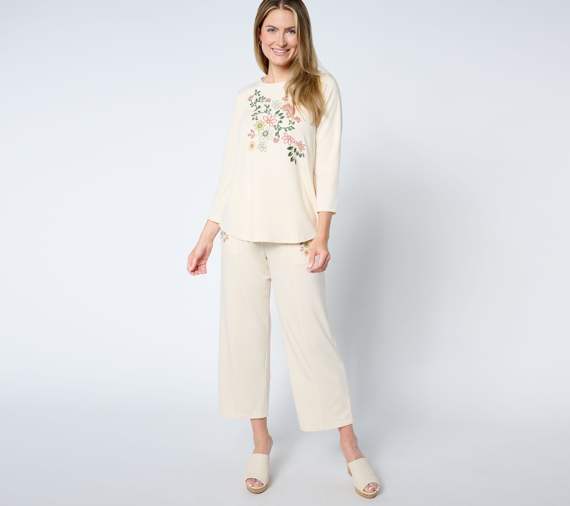 Logo Life By Lori Goldstein Petite Pull On Wide Leg Pants Qvc