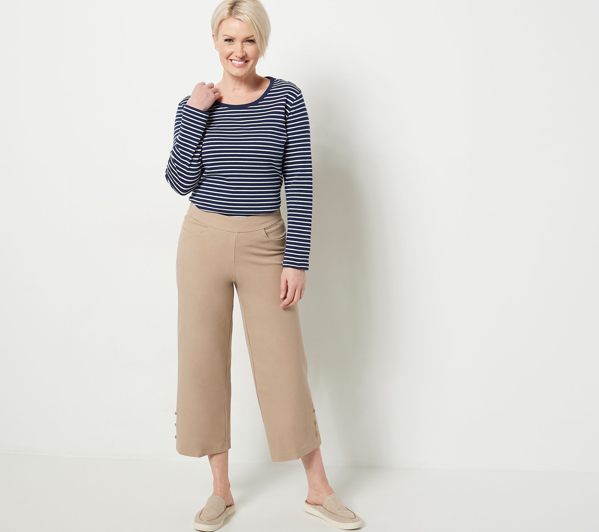 As Is Isaac Mizrahi Live Tall Stretch Crop Wide Leg Qvc