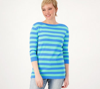 Belle by Kim Gravel Nautical Striped 3/4 Sleeve Sweater - A594940
