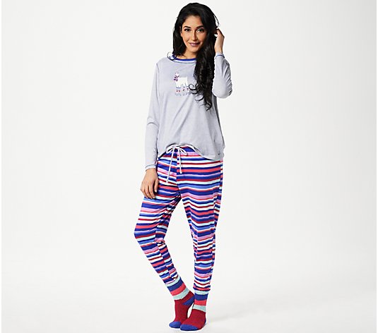 Cuddl Duds Cozy Jersey Pajama Set Socks Knit Fair Isle M NEW A294922