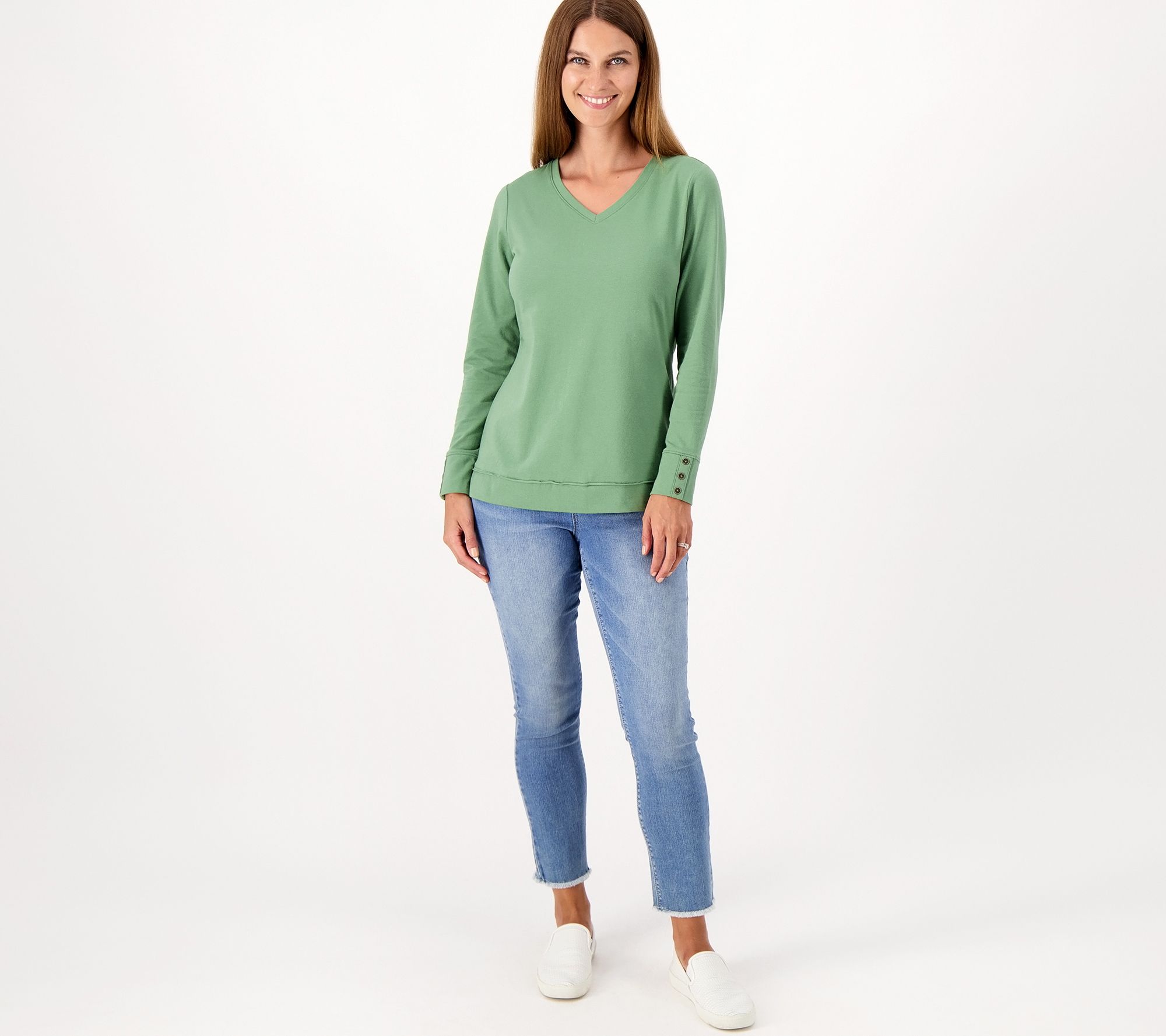 Denim Co Canyon Retreat Perfect Jersey V Neck Long Sleeve Top QVC