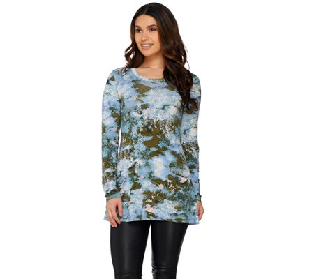 LOGO by Lori Goldstein Printed Knit Top with Front Pockets