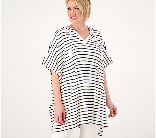 AmberNoon II by Dr. Erum Ilyas UPF 30 French Terry Striped Poncho Cover-Up