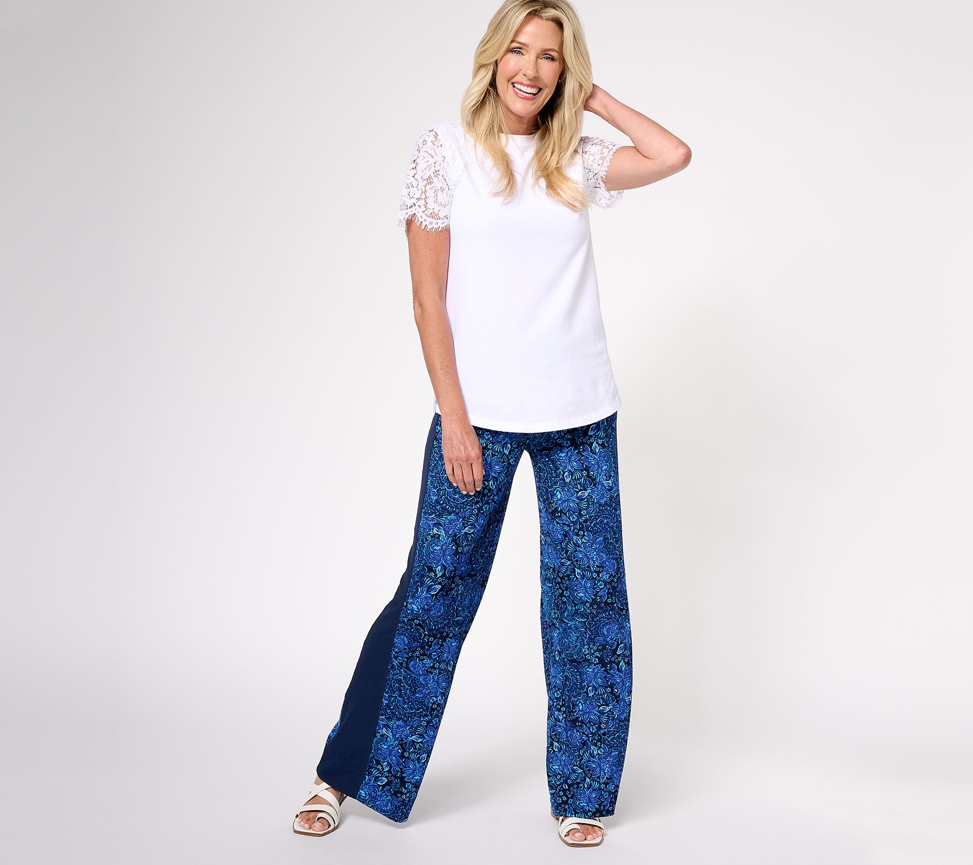 Isaac Mizrahi Live Petite Printed Pebble Knit Full Length Pants Qvc