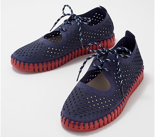 Ilse Jacobsen Perforated Slip-On Shoes with Laces Tulip - QVC.com