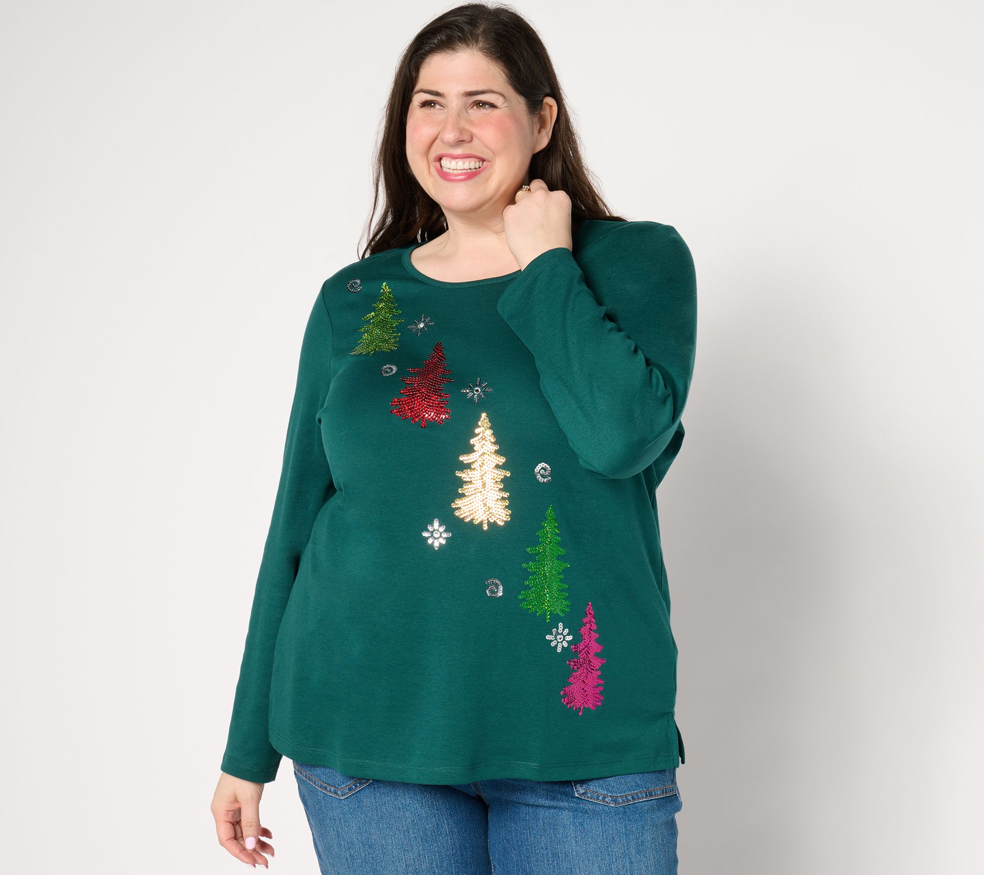 Quacker Factory Sequin Wonder Holiday Long Sleeve Top QVC