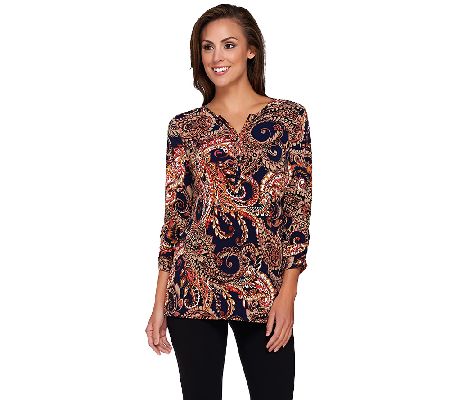 susan graver printed liquid knit elbow sleeve dress