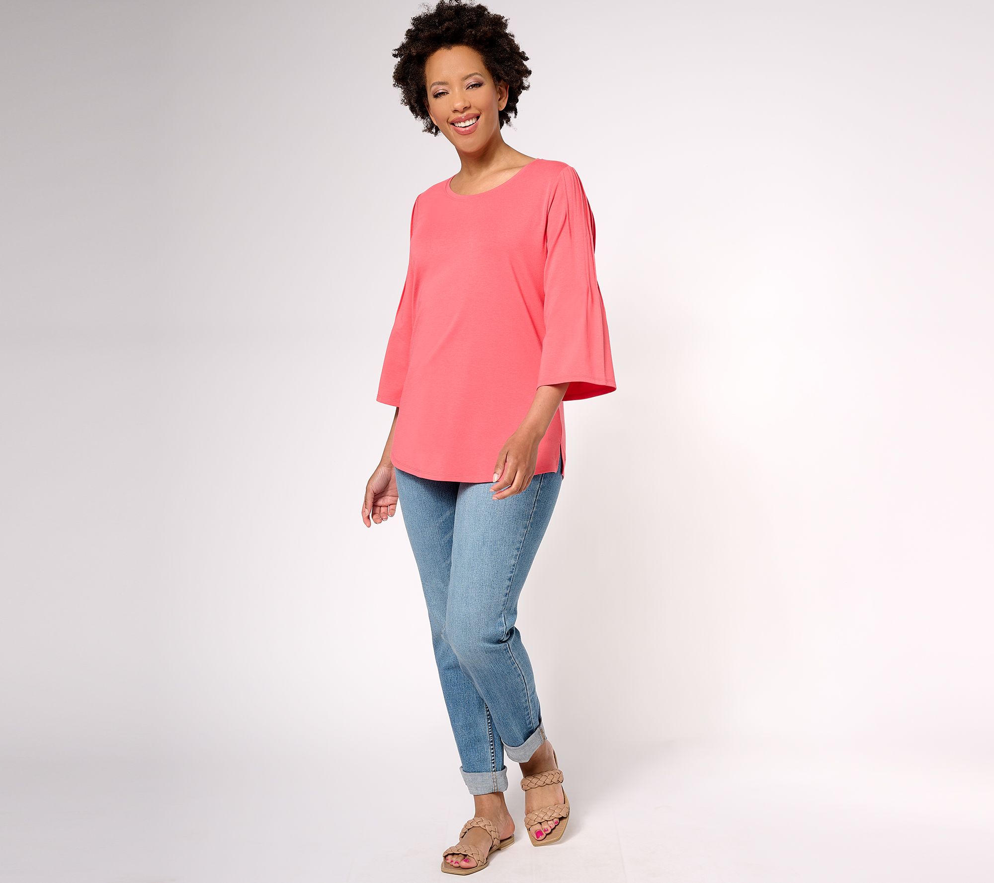 As Is Belle By Kim Gravel Tripleluxe Knit Pleat Sleeve Top Qvc