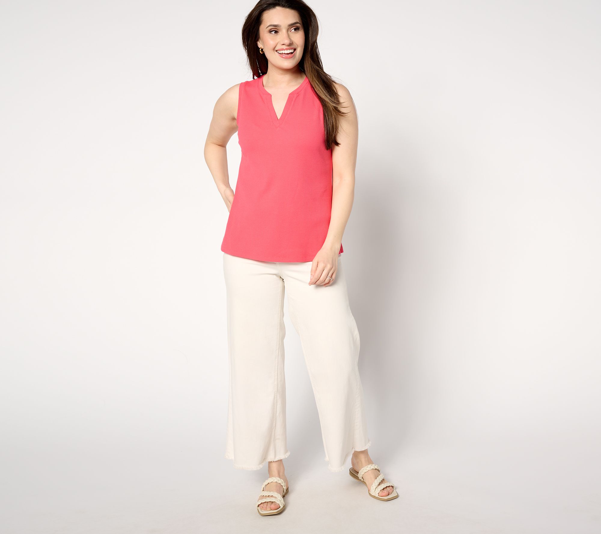 As Is Isaac Mizrahi Live Essentials Ribbed Knit Sleeveless Top QVC