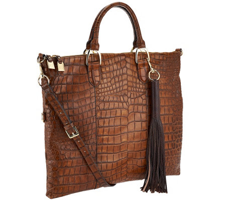 &quot;As Is&quot; G.I.L.I Croco Embossed Italian Leather Foldover Tote — www.lvbagssale.com