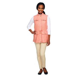Liz Claiborne New York Zip Front Linen Vest with Front Pockets - A254860