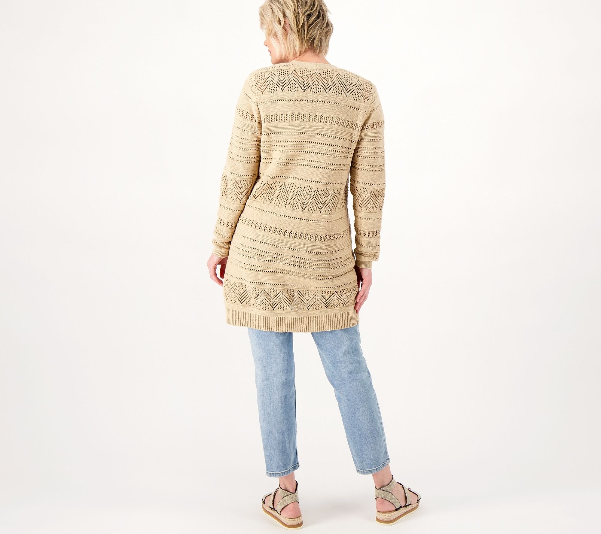 As Is Denim Co Canyon Retreat Crochet Knit Cardigan QVC