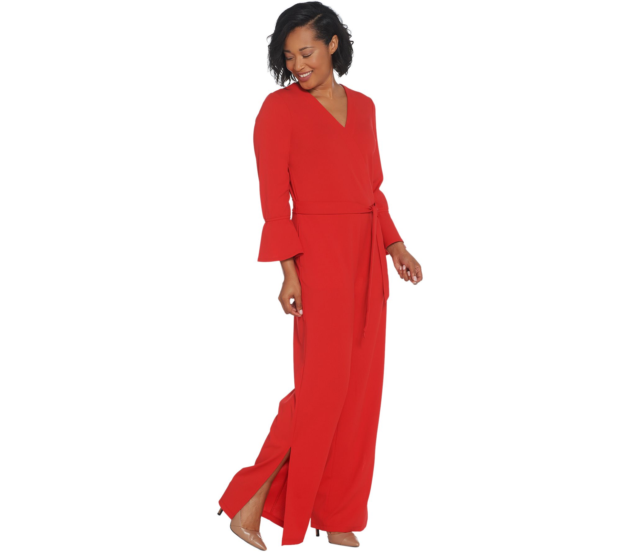 maroon crepe full leg jumpsuit