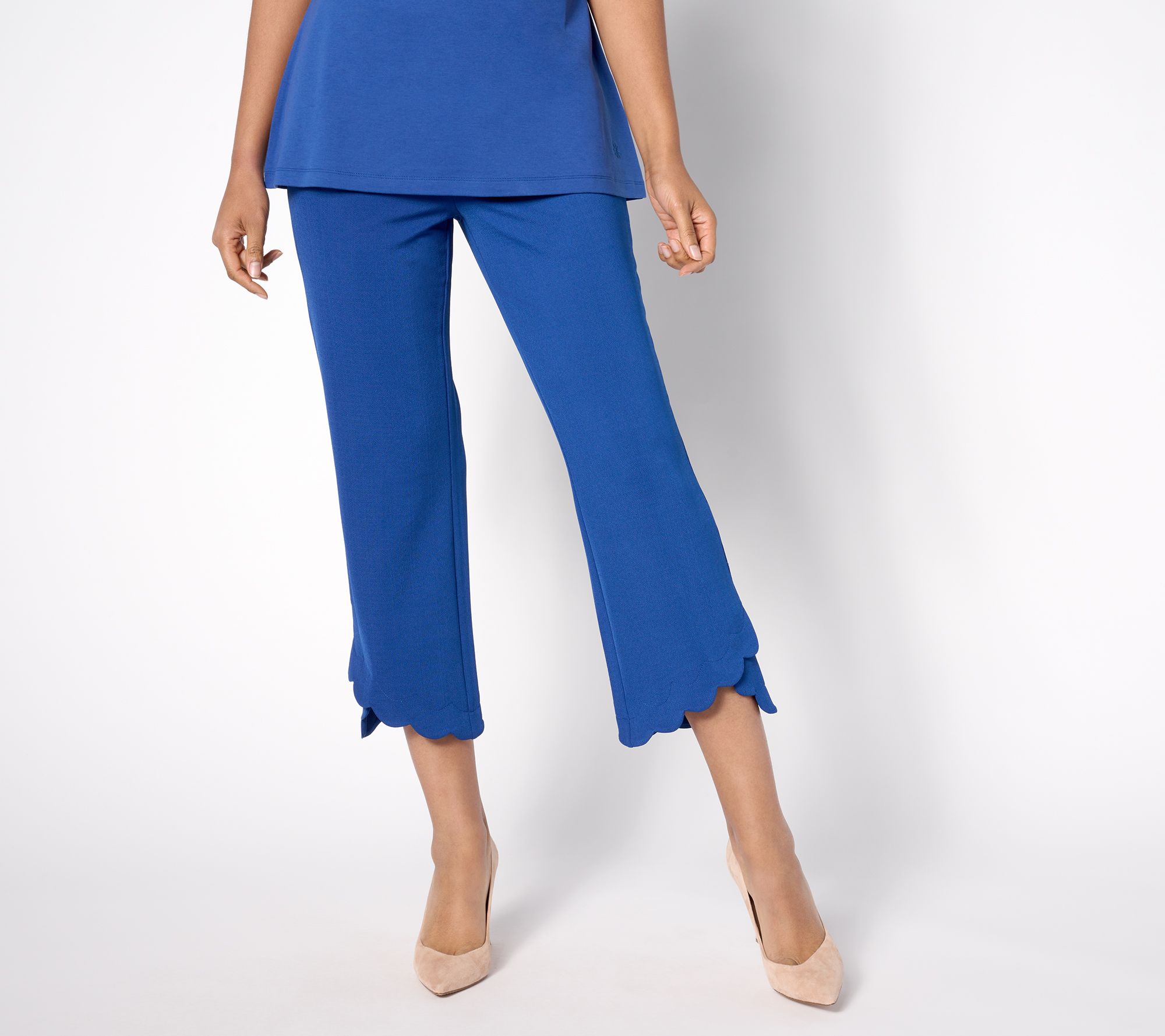 As Is Isaac Mizrahi Live Petite Pebble Knit Scallop Edge Crop Pants