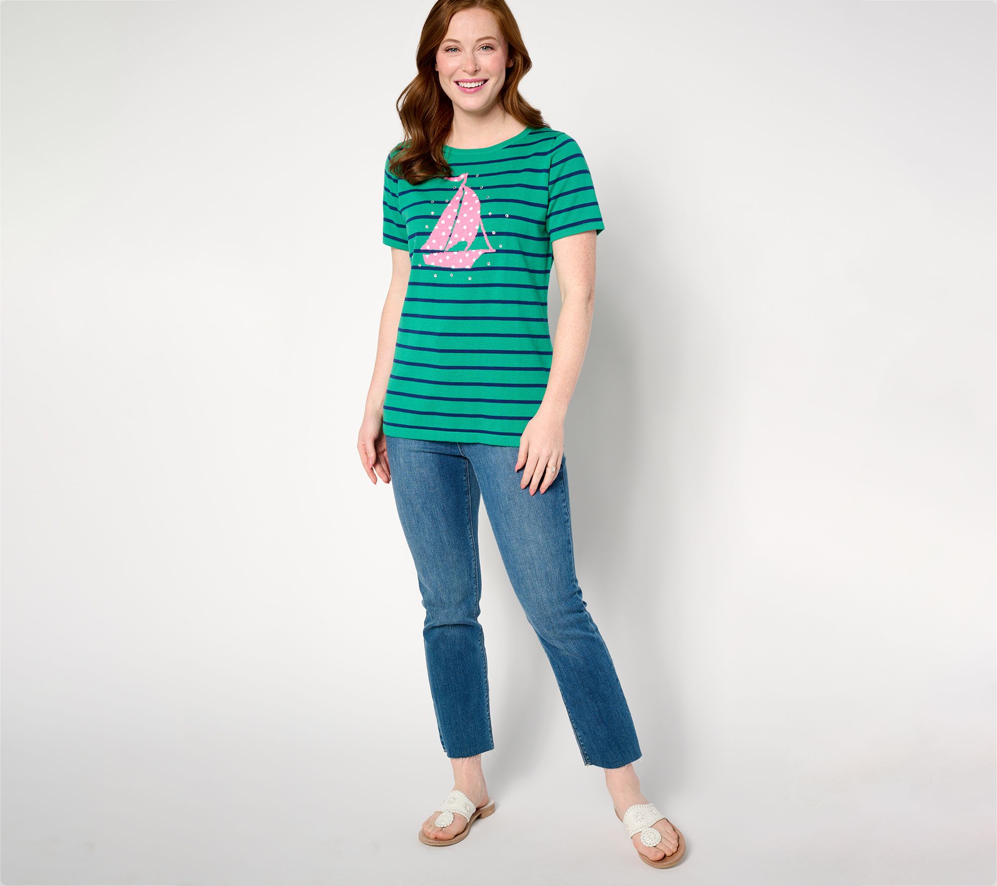 Quacker Factory Polka Party Short Sleeve Sweater Qvc