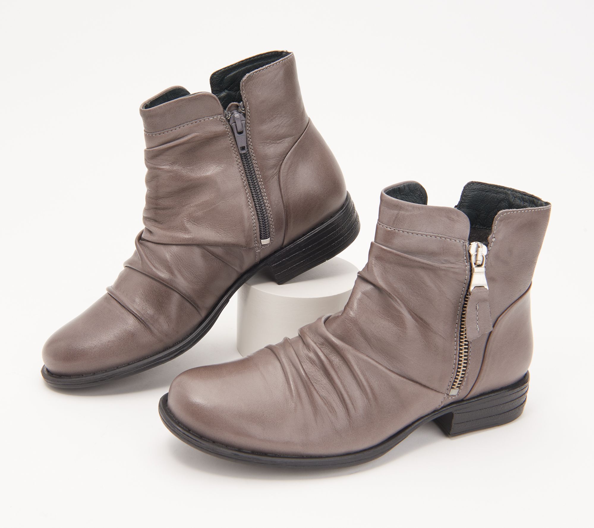 ruched leather ankle boots