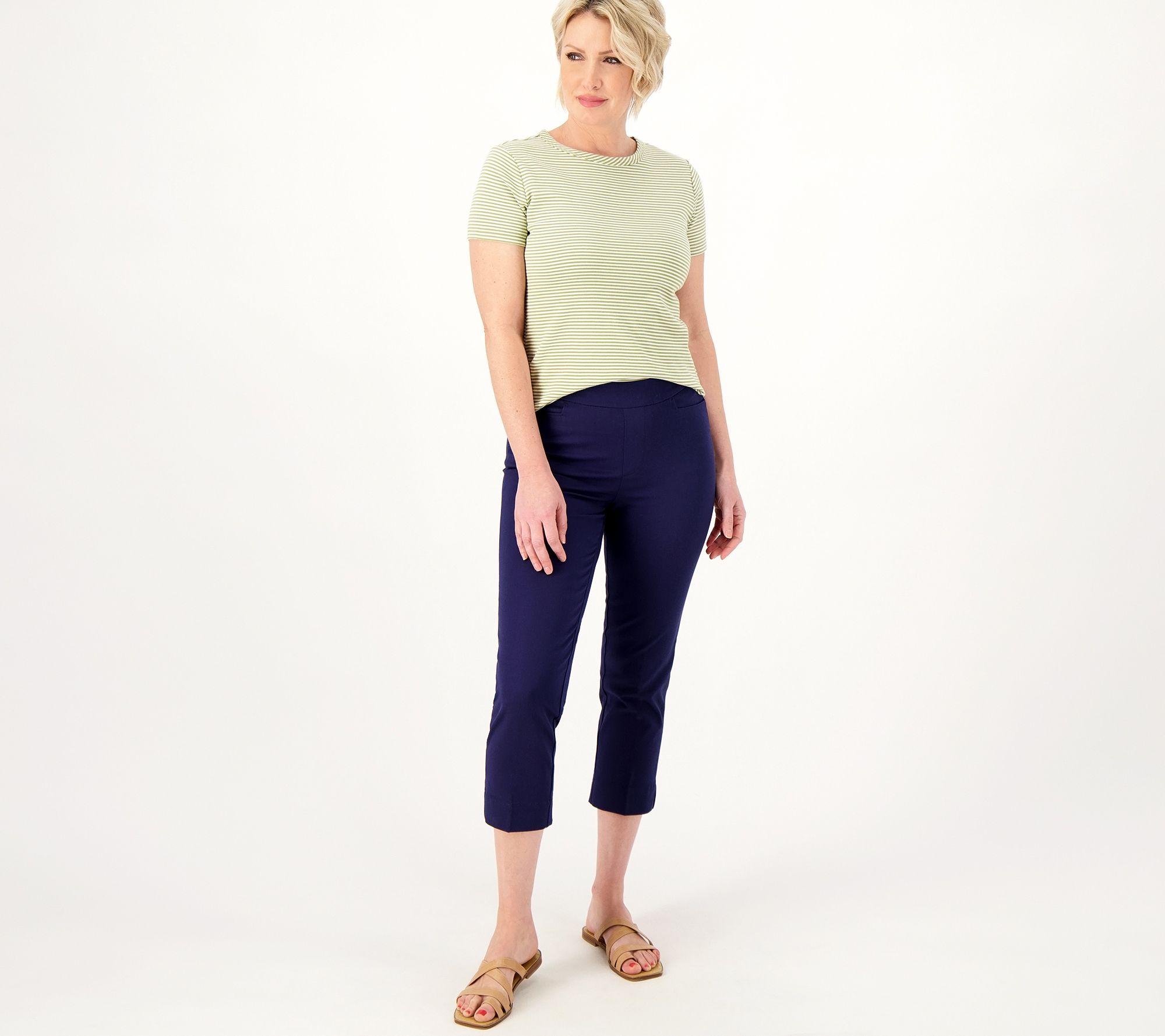 As Is Isaac Mizrahi Live Regular 24 7 Stretch Crop Pants QVC