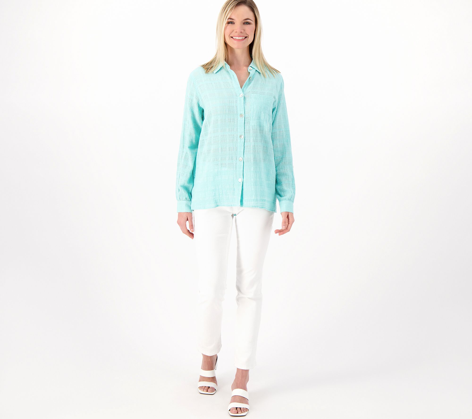 As Is Joan Rivers Textured Gauze Boyfriend Shirt QVC