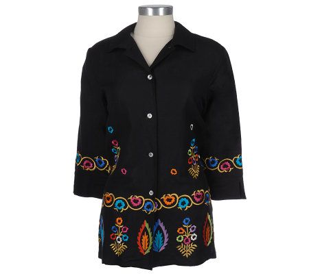 Linea by Louis Dell'Olio Embroidered Linen/Rayon Shirt Jacket - A05872