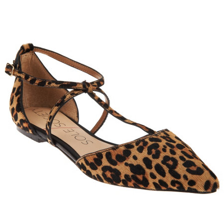 Sole Society Leopard Print Haircalf T-strap Flats - Chandler - Page 1