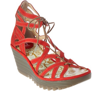 FLY London Leather Lace-up Wedge Sandals - Yuke - A283075