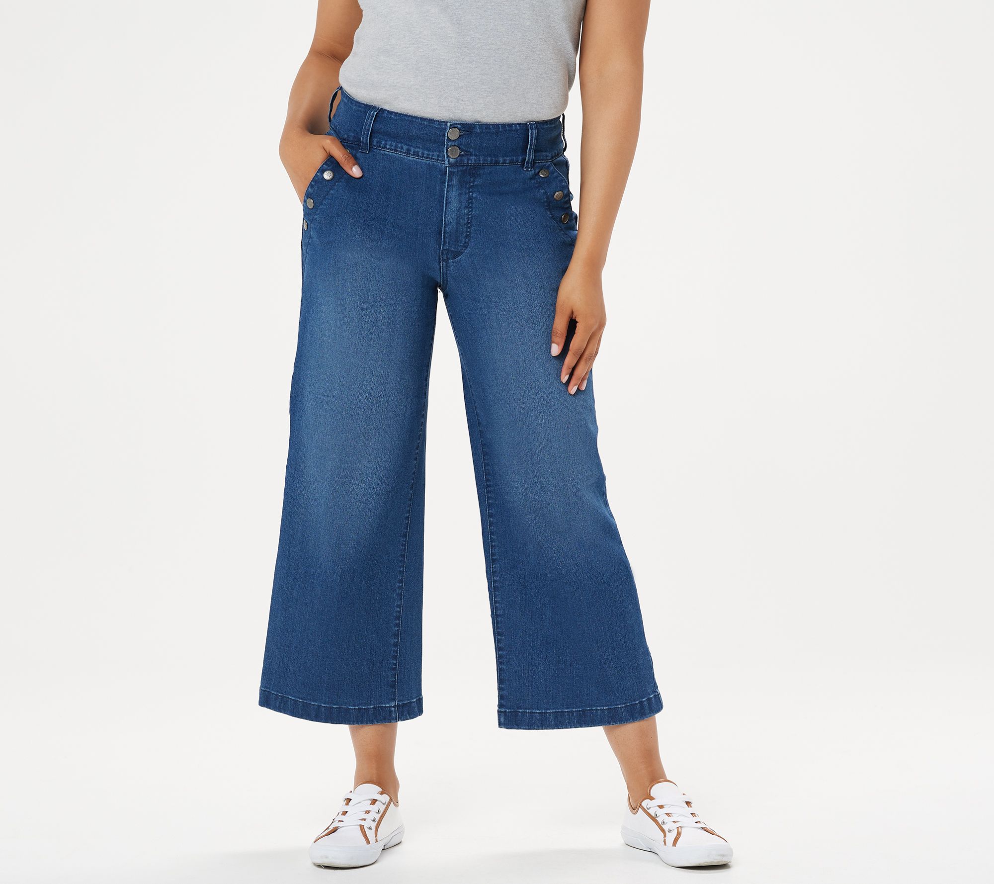 As Is Isaac Mizrahi Live Regular True Denim Wide Leg Crop Jeans