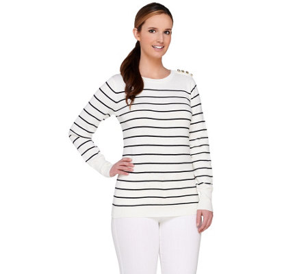 Image result for Linea striped sweater with shoulder button detail