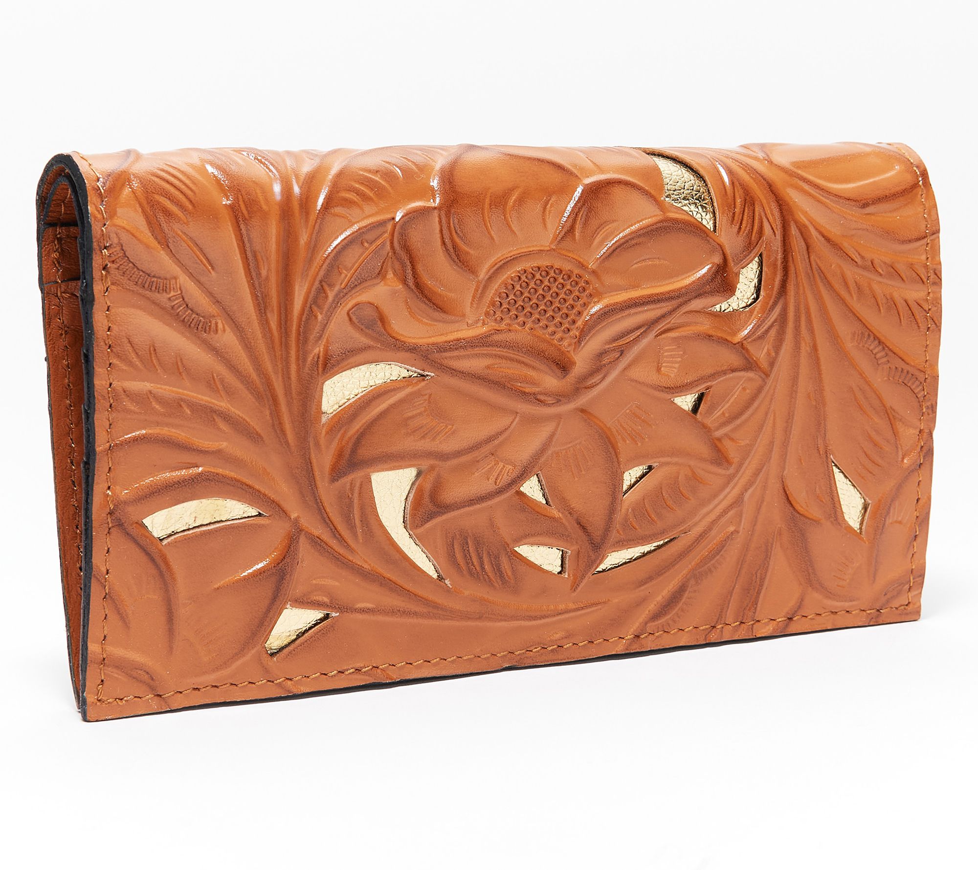 As Is Patricia Nash Cutout Leather Tooled Evelyn Wallet QVC