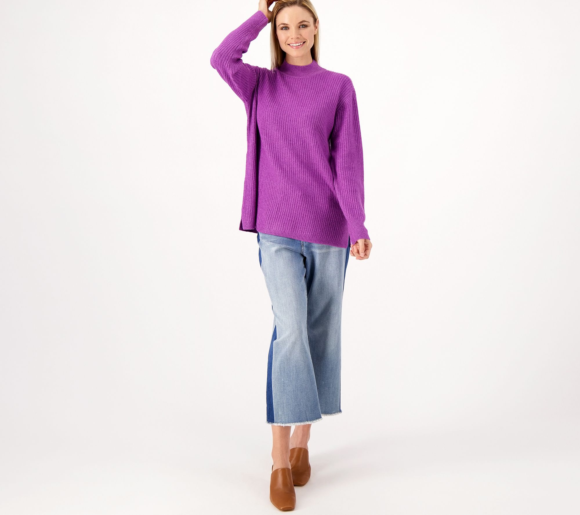 LOGO By Lori Goldstein Mock Neck Long Sleeve Sweater QVC