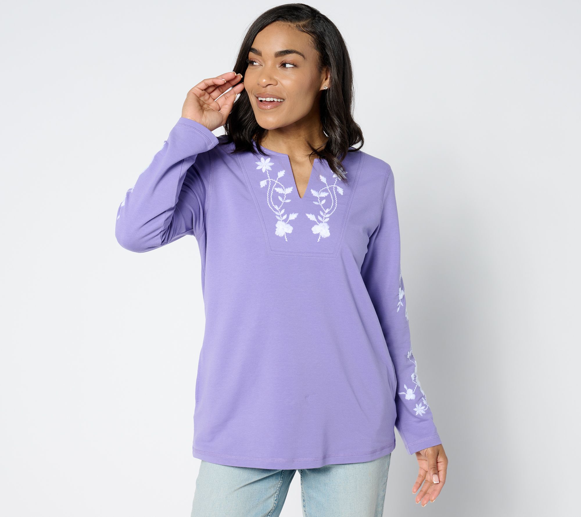 Susan Graver Weekend Embroidered French Terry Tunic QVC