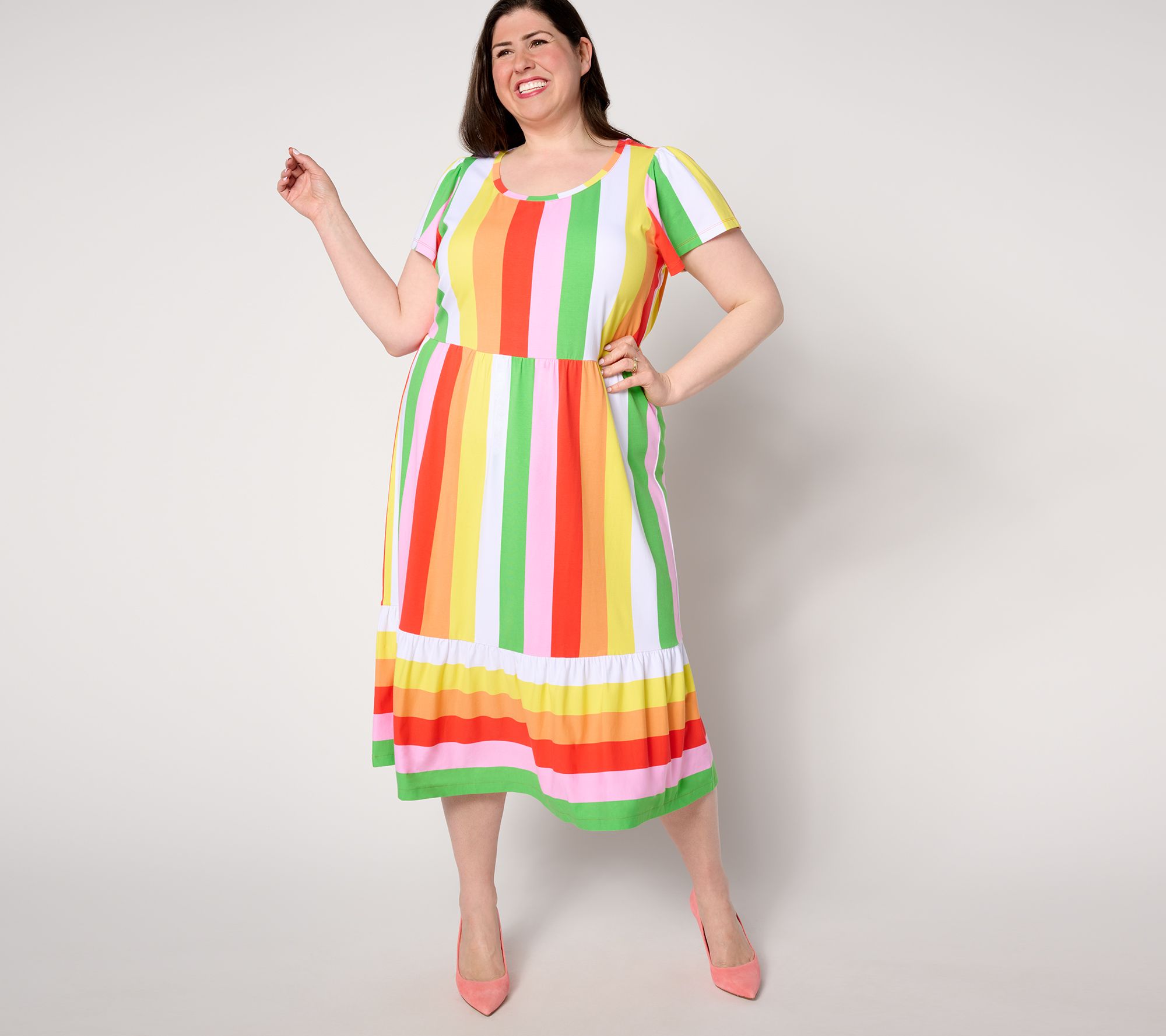 Isaac Mizrahi Live Regular Flutter Sleeve Tiered Midi Dress QVC