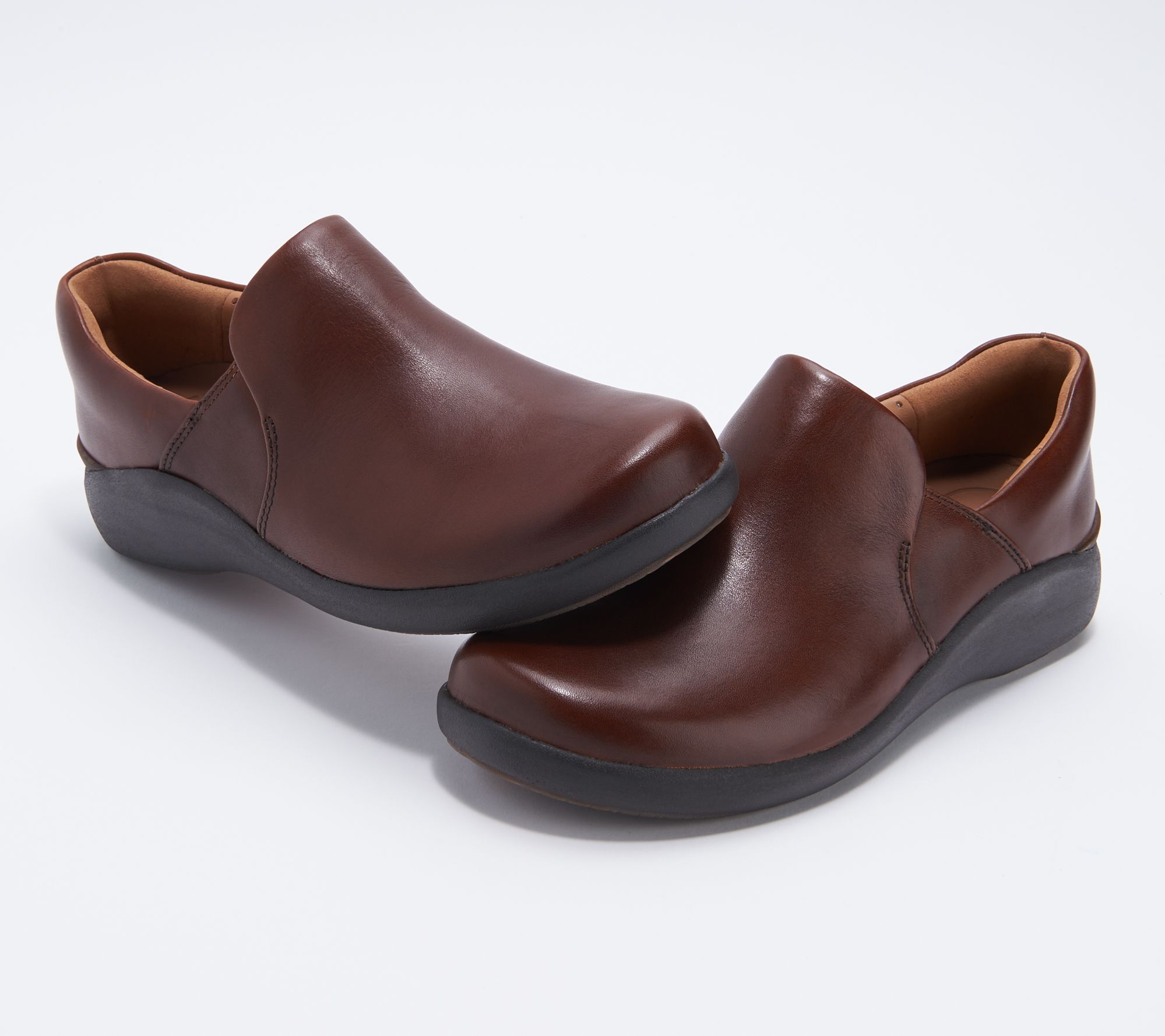 clarks slip on leather shoes