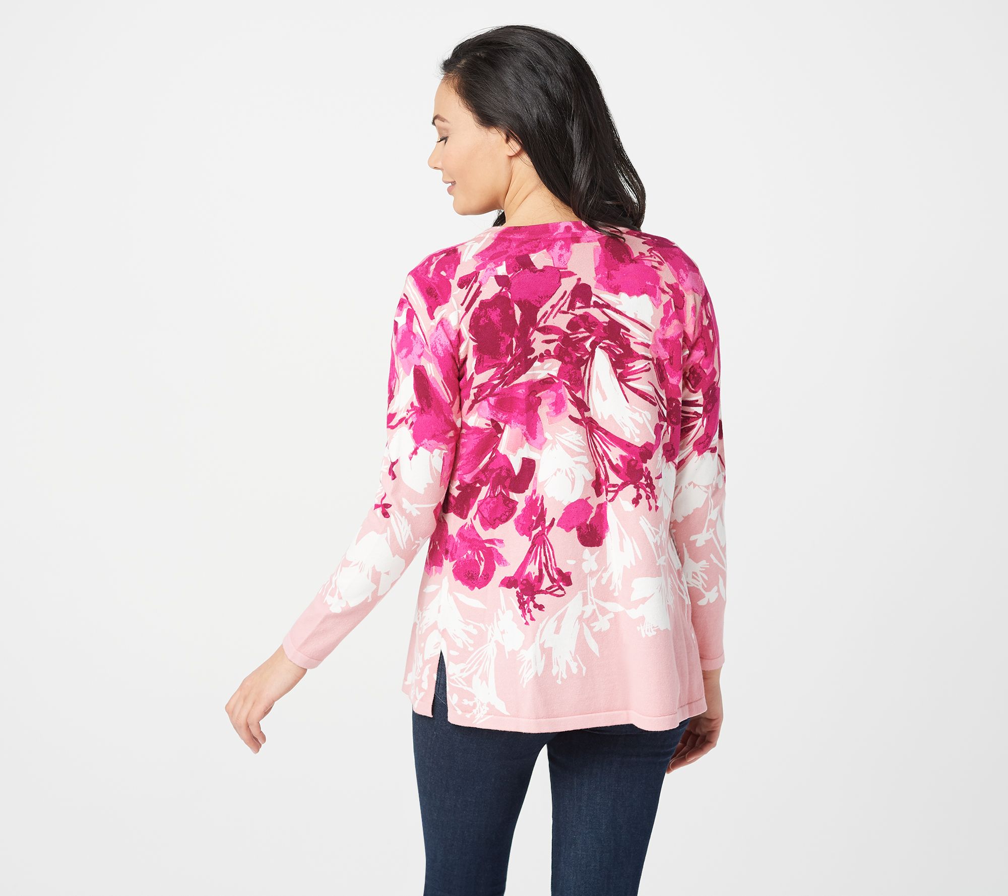 As Is Isaac Mizrahi Live V Neck Floral Print Cardigan QVC