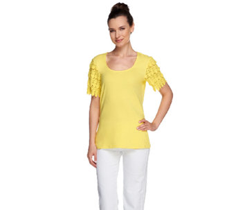Liz Claiborne New York Scoop Neck Lace Sleeve T-shirt - A223988