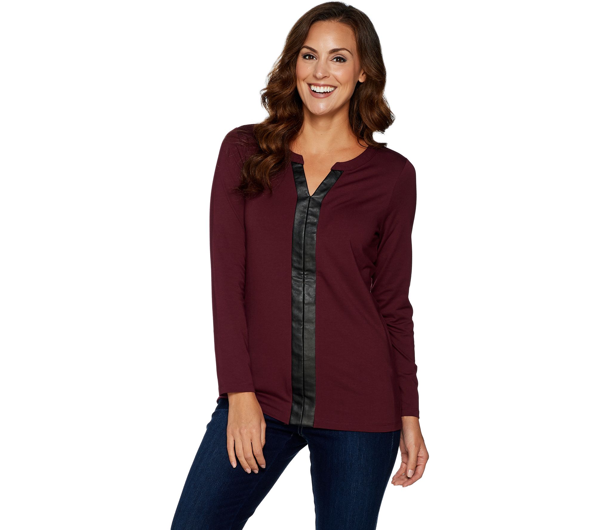 gravel faux belle knit kim neck leather qvc