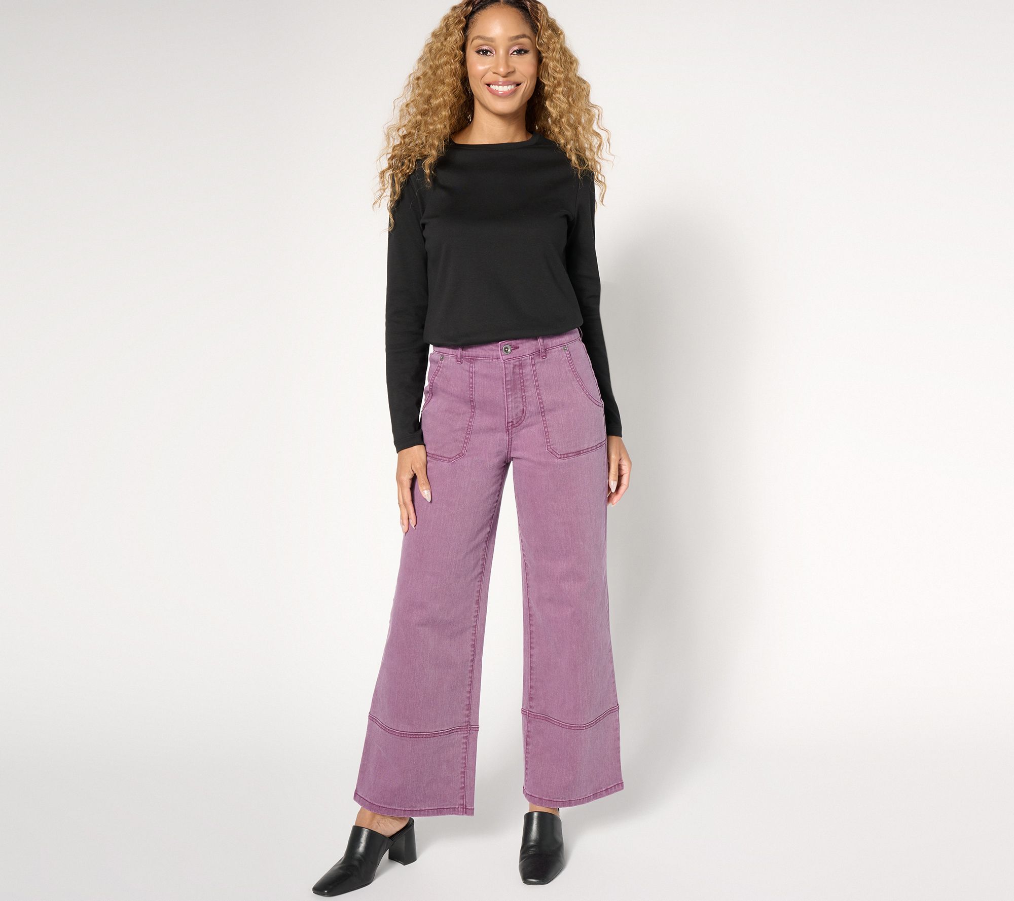 Logo By Lori Goldstein Regular Twill Wide Leg Jeans Qvc