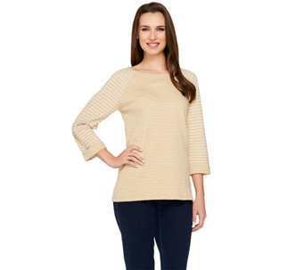Denim & Co. Dot and Stripe Knit 3/4 Sleeve Top - A262589